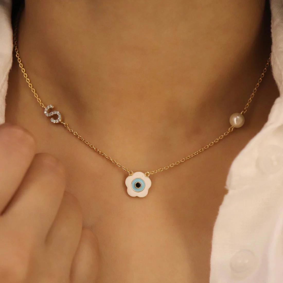 Initial Evil Eye Bloom Necklace