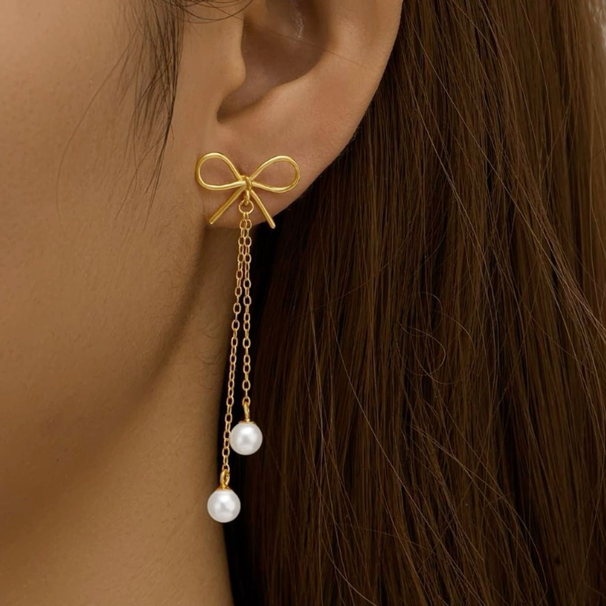 Bow dangle pearl earrings