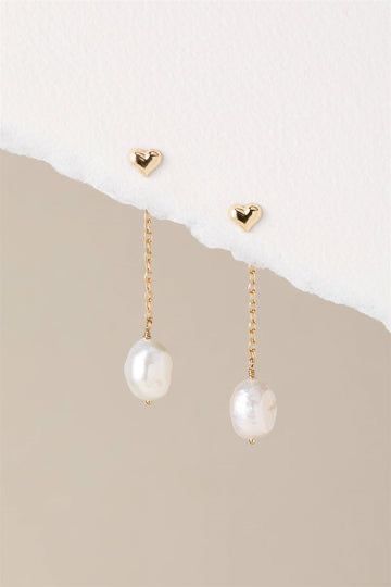 Heart Pearl Drop Earrings