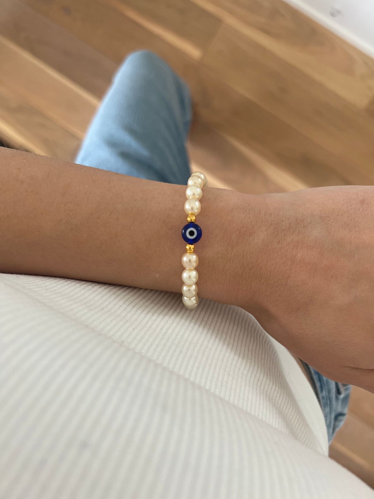 Evil Eye Pearl Charm Bracelet