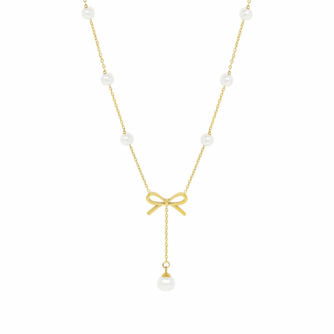 Bow pearl drop necklace