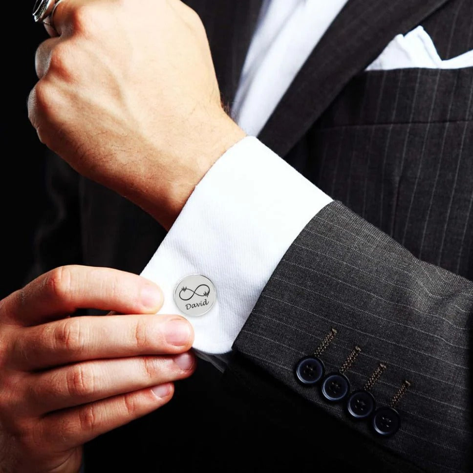 Personalized Infinity Symbol & Last Name Cufflink For Men And Boys 1 Pair