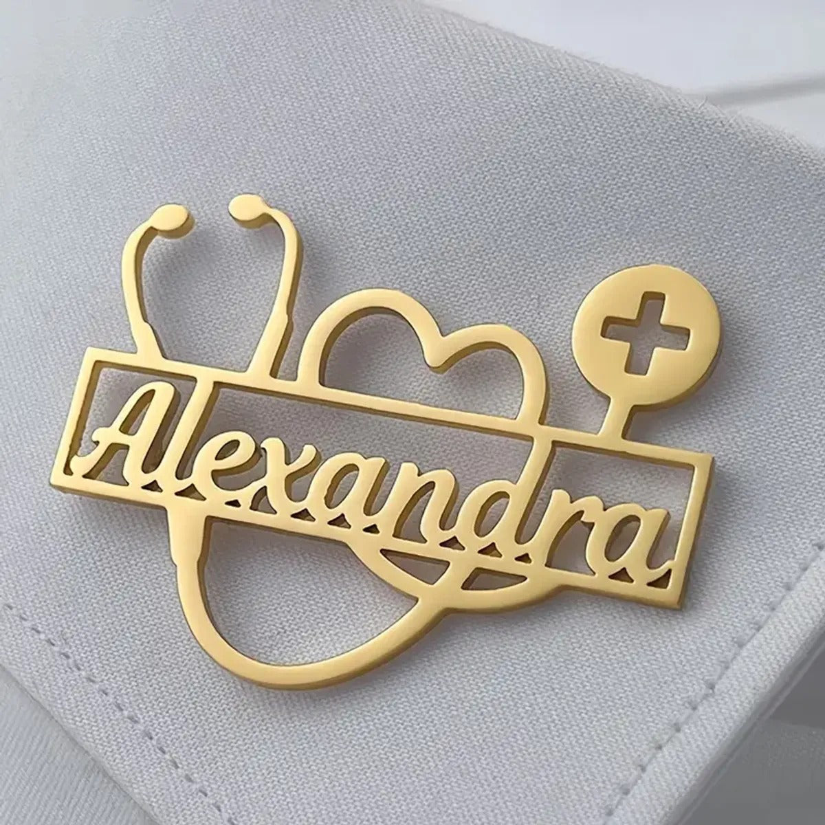 Personalized Stethoscope Logo Name Brooch