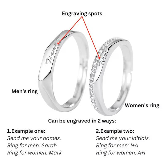 925 Silver Couple Ring Set -Adjustable
