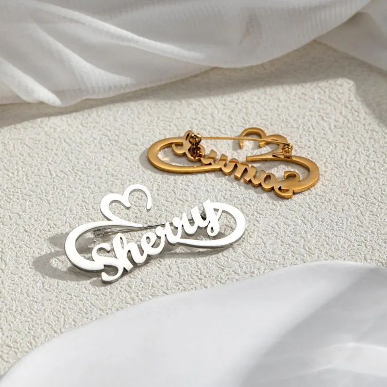 Personalized Heart Infinity Name Brooch