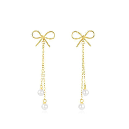Bow dangle pearl earrings