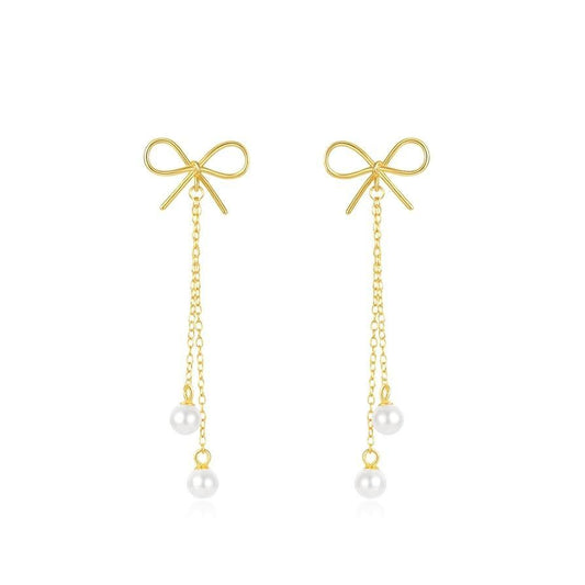 Bow dangle pearl earrings