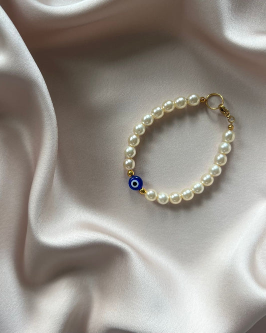 Evil Eye Pearl Charm Bracelet