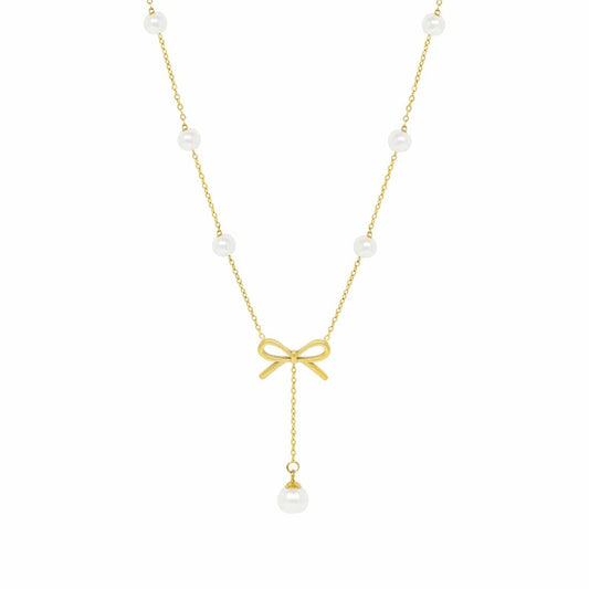 Bow pearl drop necklace