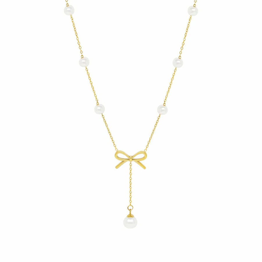 Bow pearl drop necklace