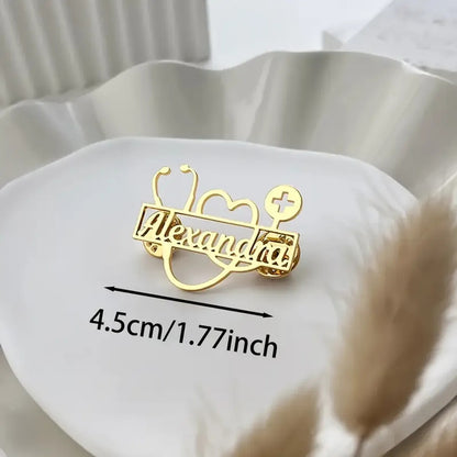 Personalized Stethoscope Logo Name Brooch