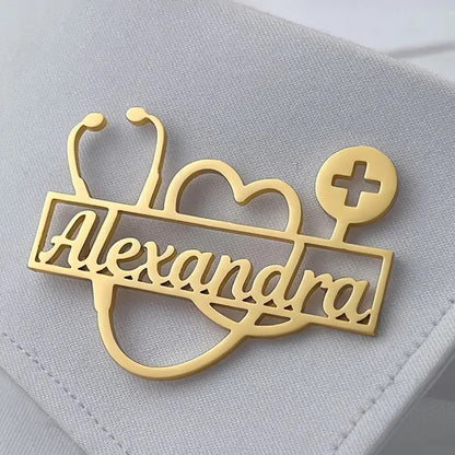 Personalized Stethoscope Logo Name Brooch