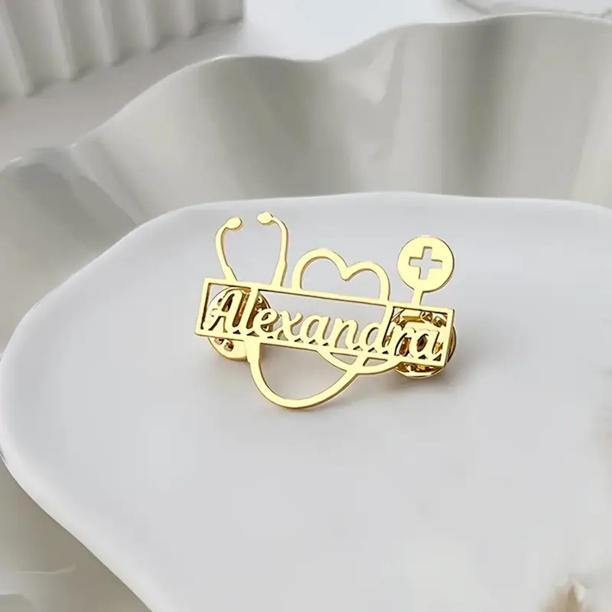Personalized Stethoscope Logo Name Brooch