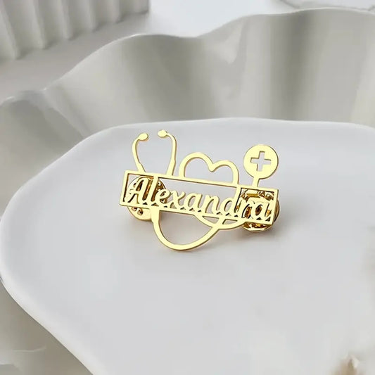 Personalized Stethoscope Logo Name Brooch