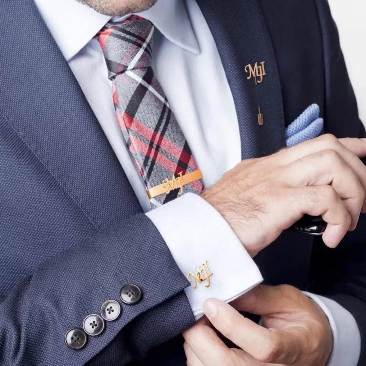 Perosnalized Mens's Combo Accessory set,Cufflinks, Lapel Pin, Tie Bar