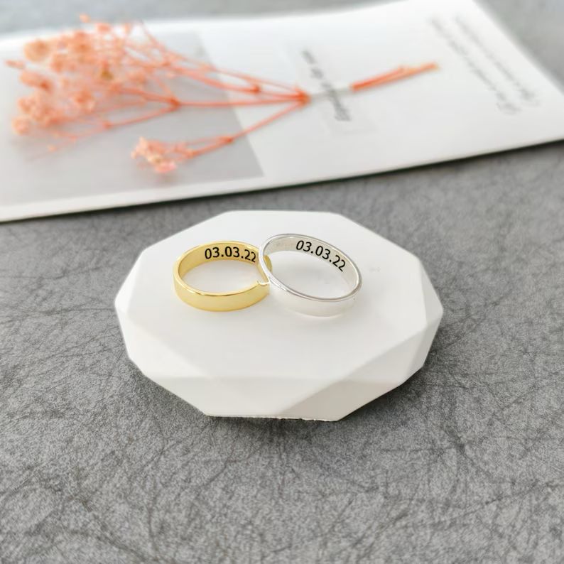 925 Silver Customized Engraved Date Ring -Adjustable