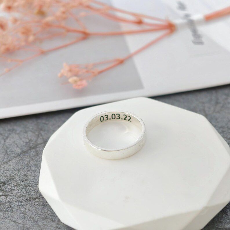 925 Silver Customized Engraved Date Ring -Adjustable