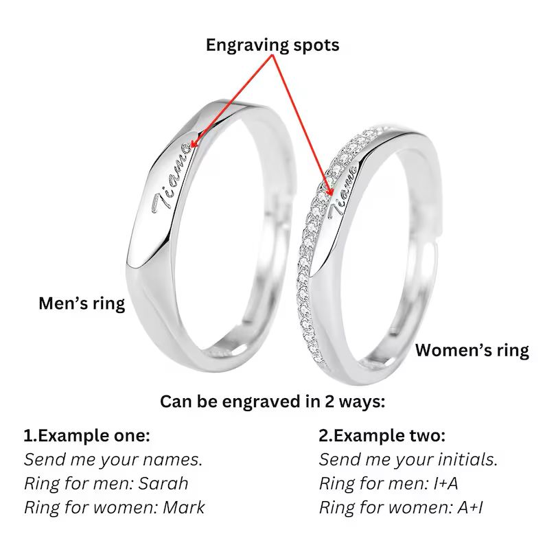 925 Silver Couple Ring Set -Adjustable