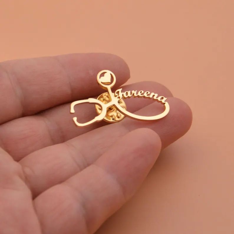 Personalized Stethoscope Name Brooch