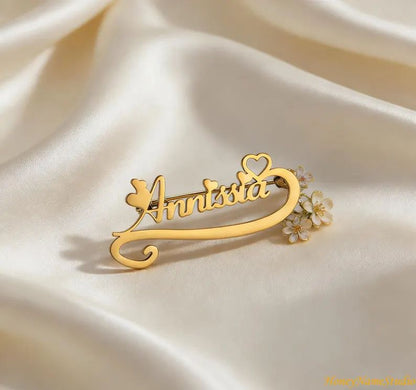 Personalized Floral Heart Name Brooch