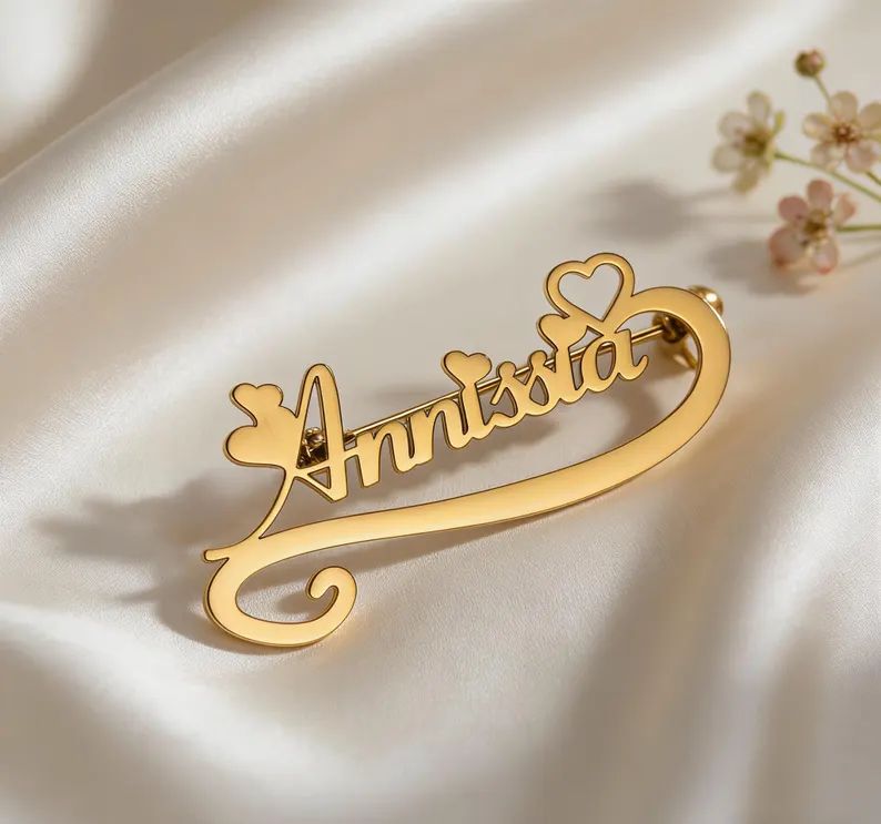 Personalized Floral Heart Name Brooch