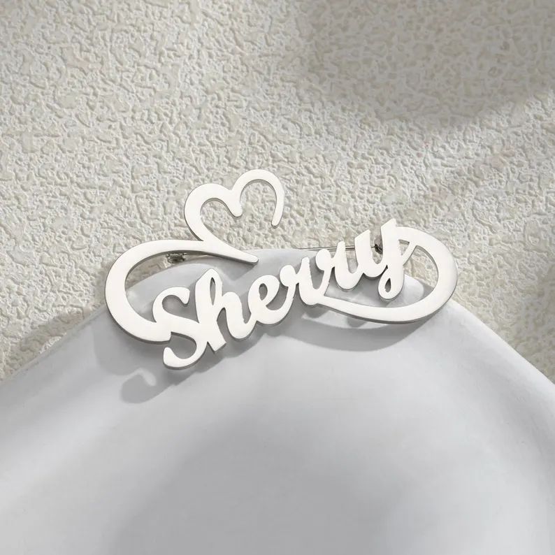 Personalized Heart Infinity Name Brooch