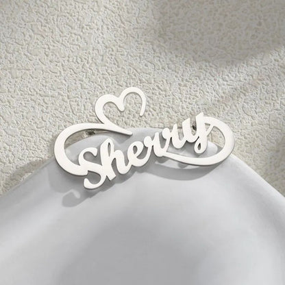 Personalized Heart Infinity Name Brooch