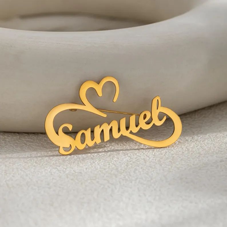 Personalized Heart Infinity Name Brooch