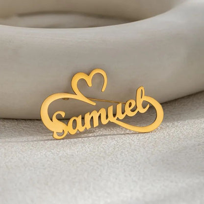 Personalized Heart Infinity Name Brooch