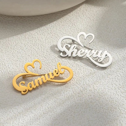 Personalized Heart Infinity Name Brooch