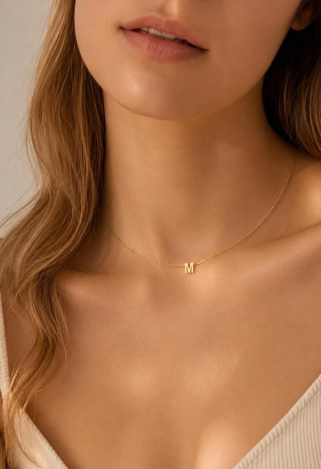 Dainty Initial Necklace – Personalized Minimalist Letter Pendant for Women