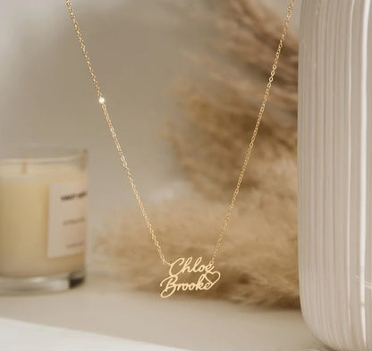 Personalized Double Names Necklace with Heart -for couples