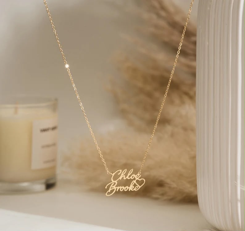 Personalized Double Names Necklace with Heart -for couples