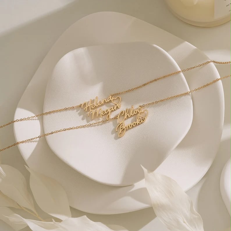 Personalized Double Names Necklace with Heart -for couples