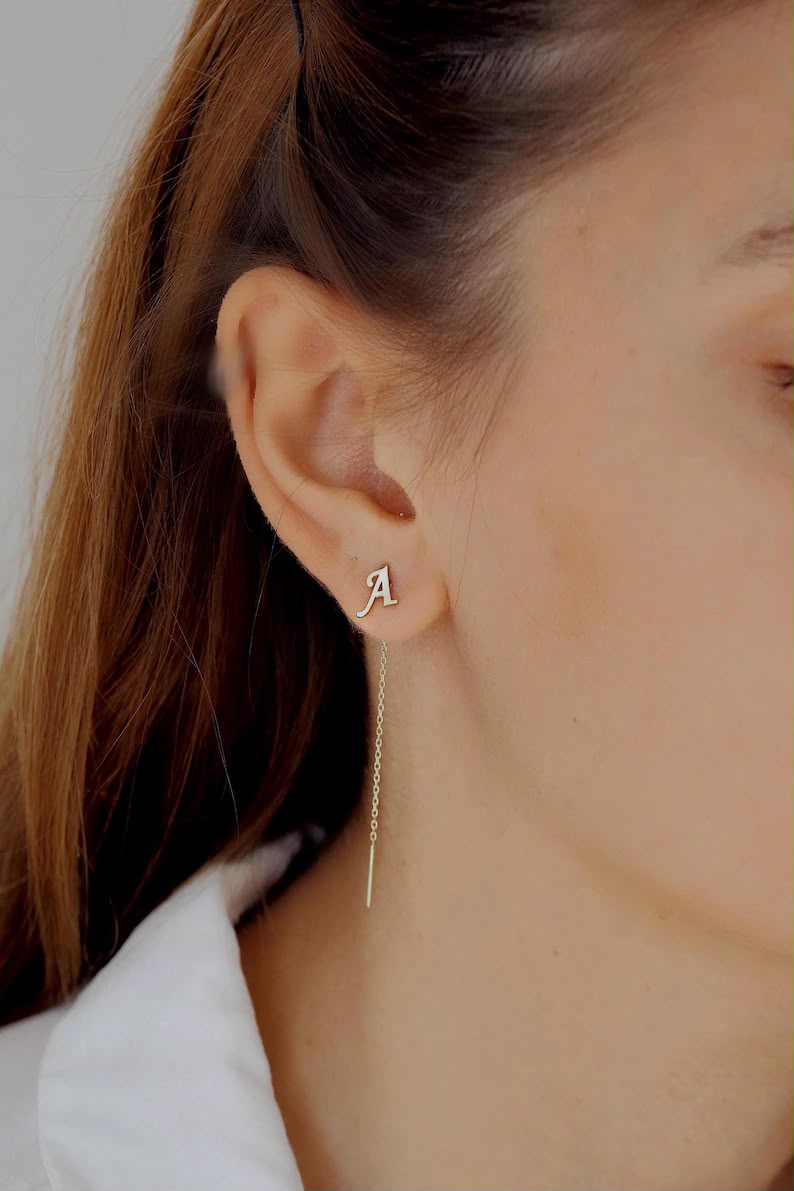 Personalized Initial Letter Threader Earrings