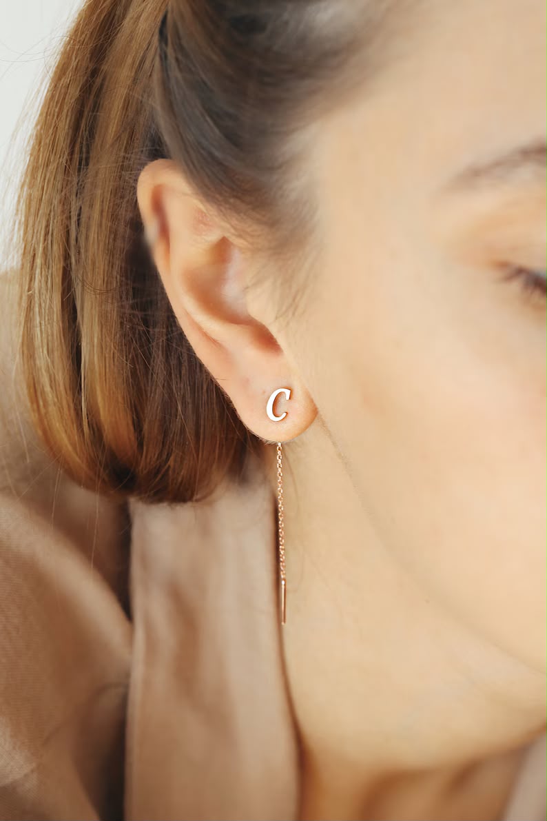 Personalized Initial Letter Threader Earrings
