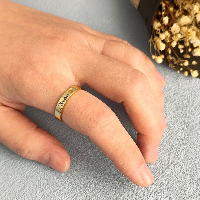 Heart Cut-Out Name Ring – Custom Inside & Outside Engraved Love Band