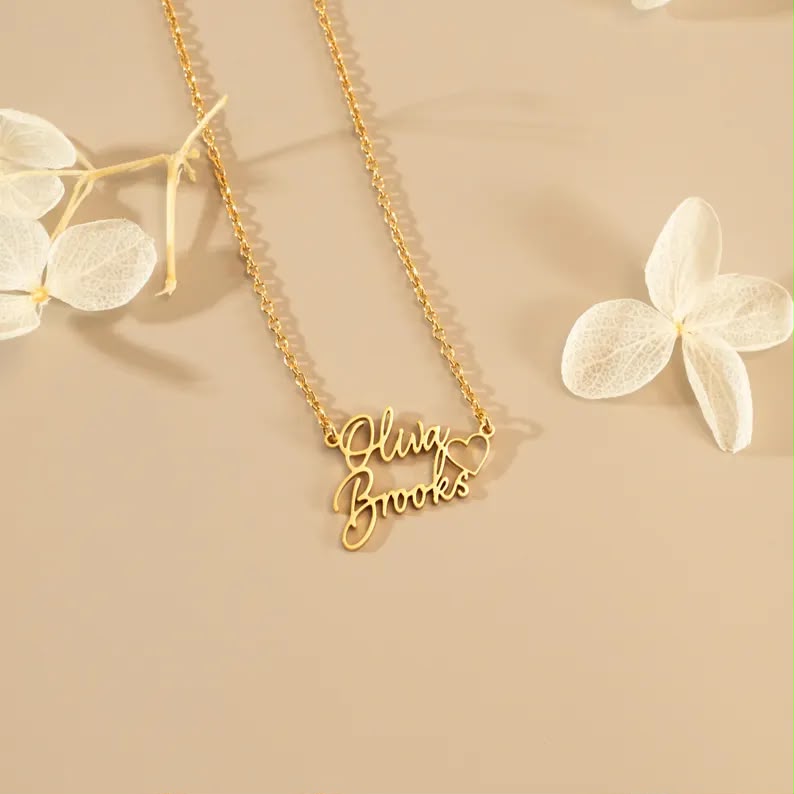 Personalized Double Names Necklace with Heart -for couples